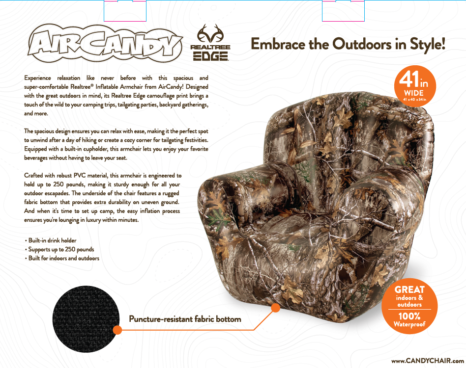 Inflatable Armchair featuring Realtree Edge Camo Design by Air Candy