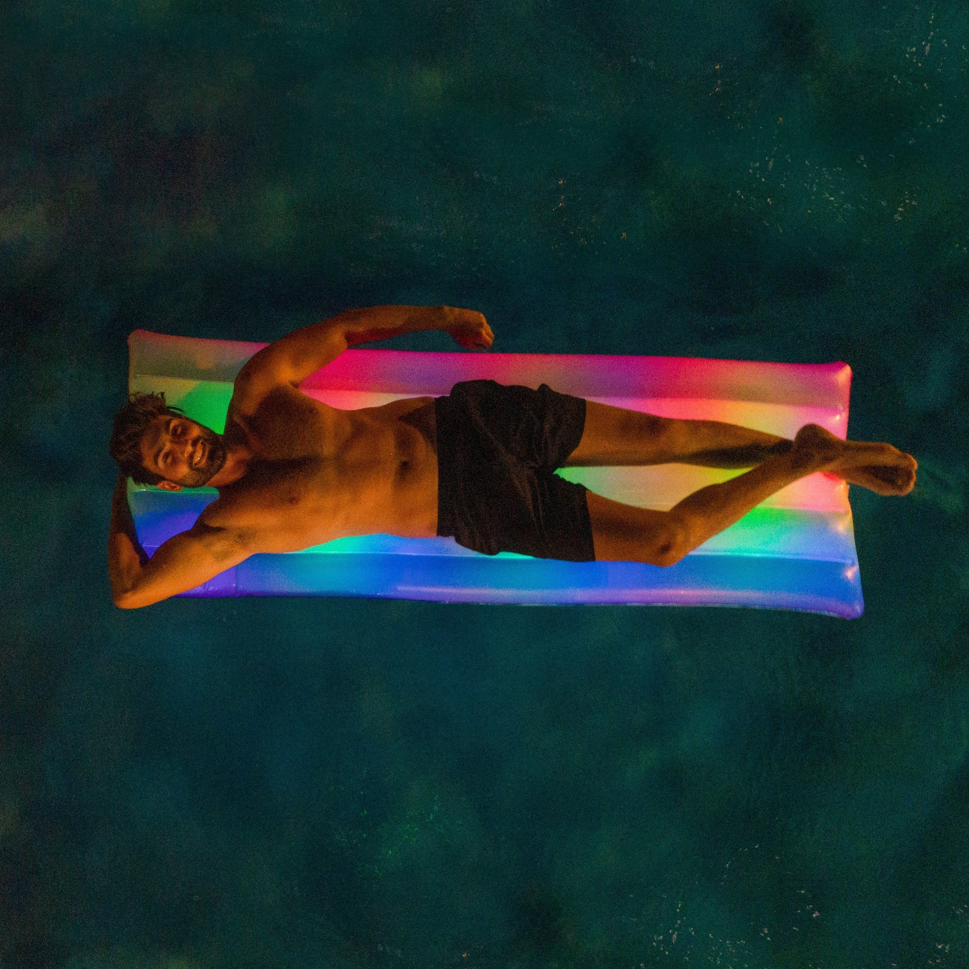 Classic Rainbow Illuminated LED Deluxe Pool Raft - 74 x 30"