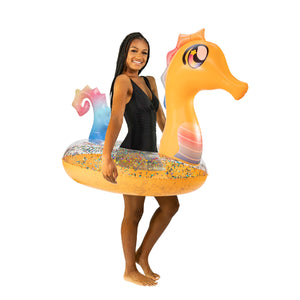 Glitter Seahorse Party Animal Pack - Sunburst Orange 48" Tube with Matching Drink Float