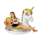 Glitter Unicorn Jumbo 48" Pool Tube With Bonus Drink Float