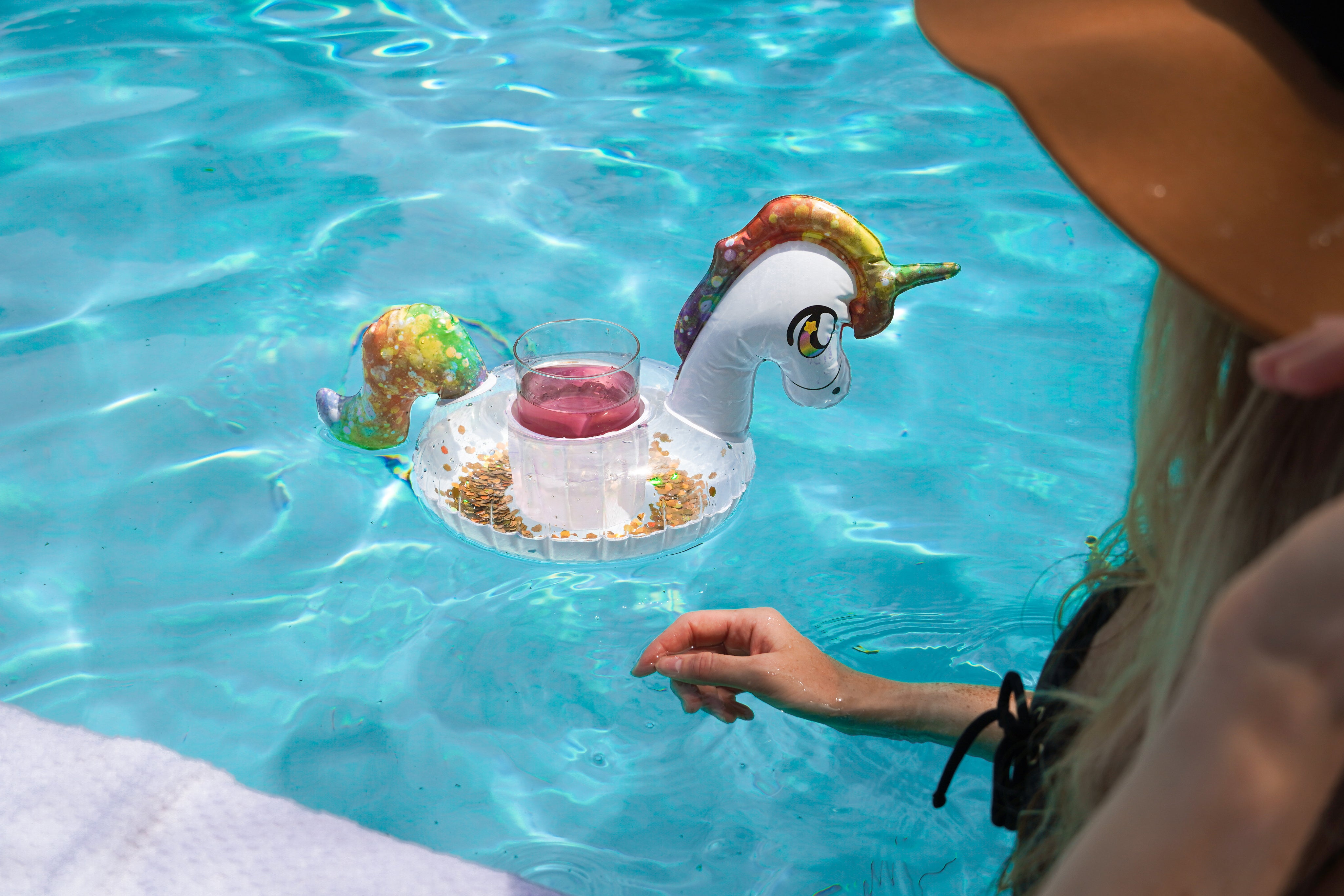 Glitter Unicorn Jumbo 48" Pool Tube With Bonus Drink Float