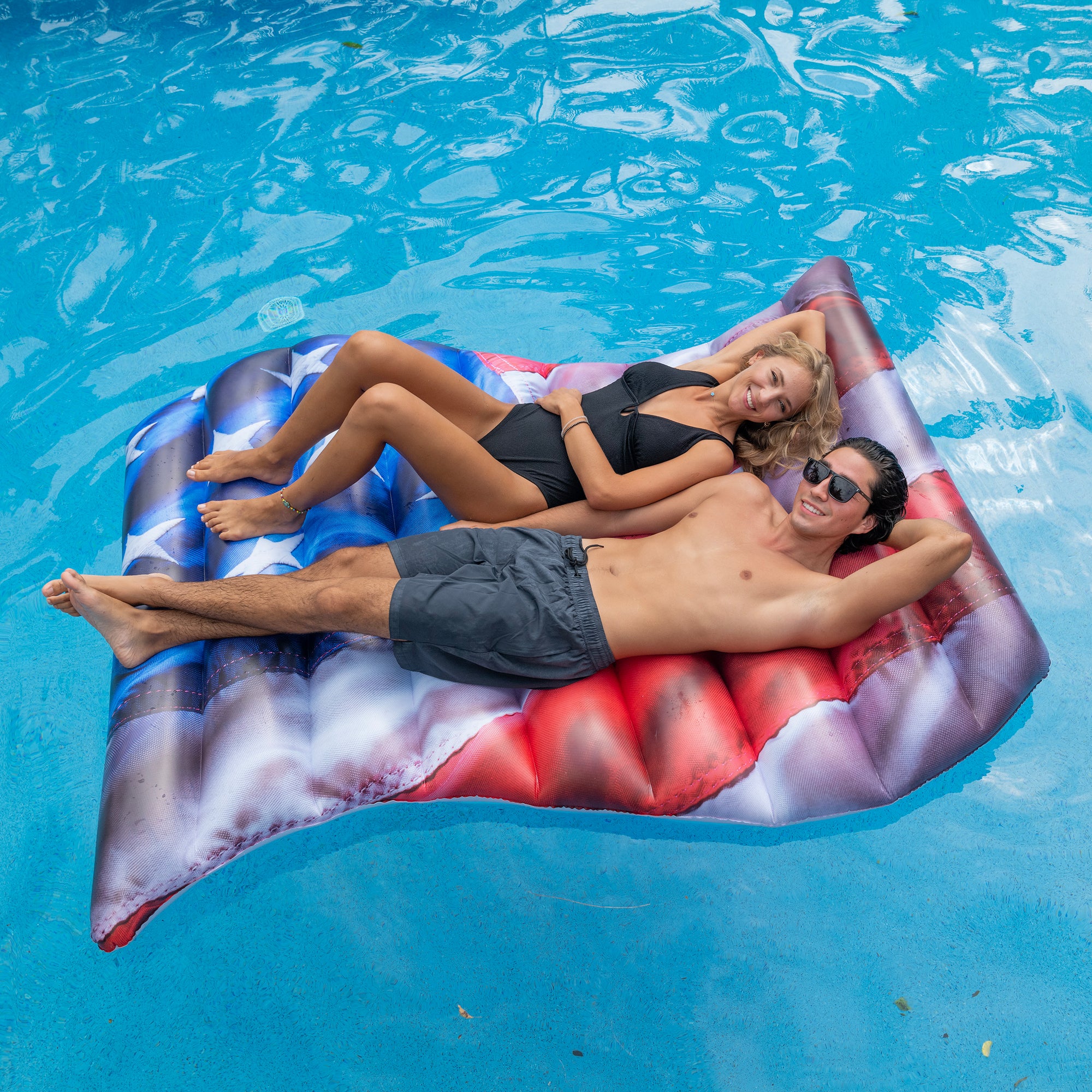 Inflatable Stars & Stripes Pool Raft Deluxe Giant 2 Person