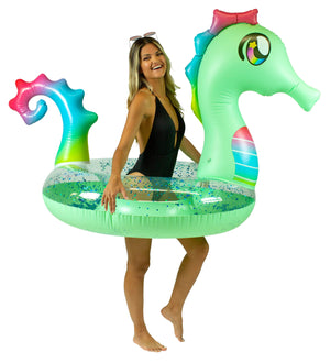 Inflatable Drink Pool Float Tube Seahorse with Drink Float PoolCandy