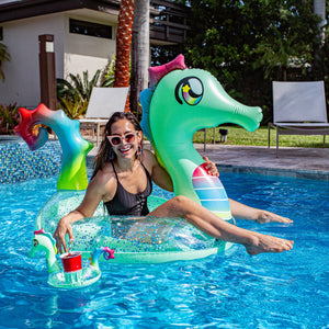 Inflatable Drink Pool Float Tube Seahorse with Drink Float PoolCandy