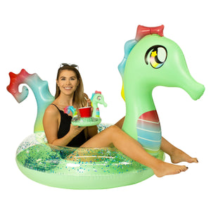 Inflatable Drink Pool Float Tube Seahorse with Drink Float PoolCandy