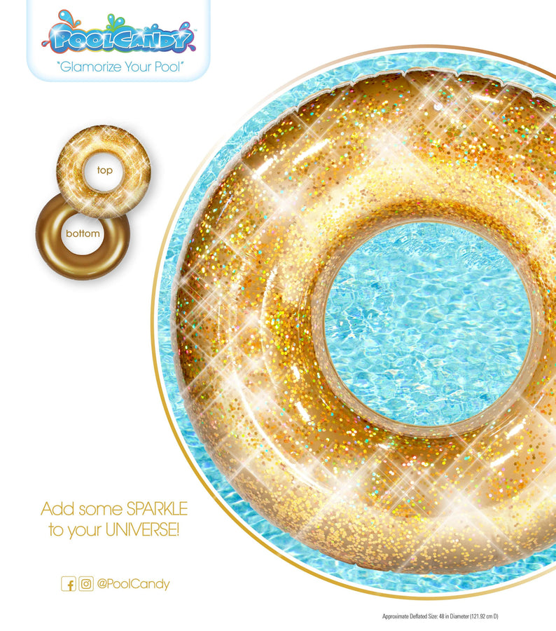 Inflatable Pool Float Gold Glitter Jumbo 48 Inch PoolCandy