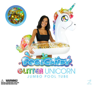 Inflatable Unicorn Pool Tube Rainbow Glitter 42 Inch