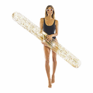 Inflatable Noodle Pool Float Gold Glitter Giant Size