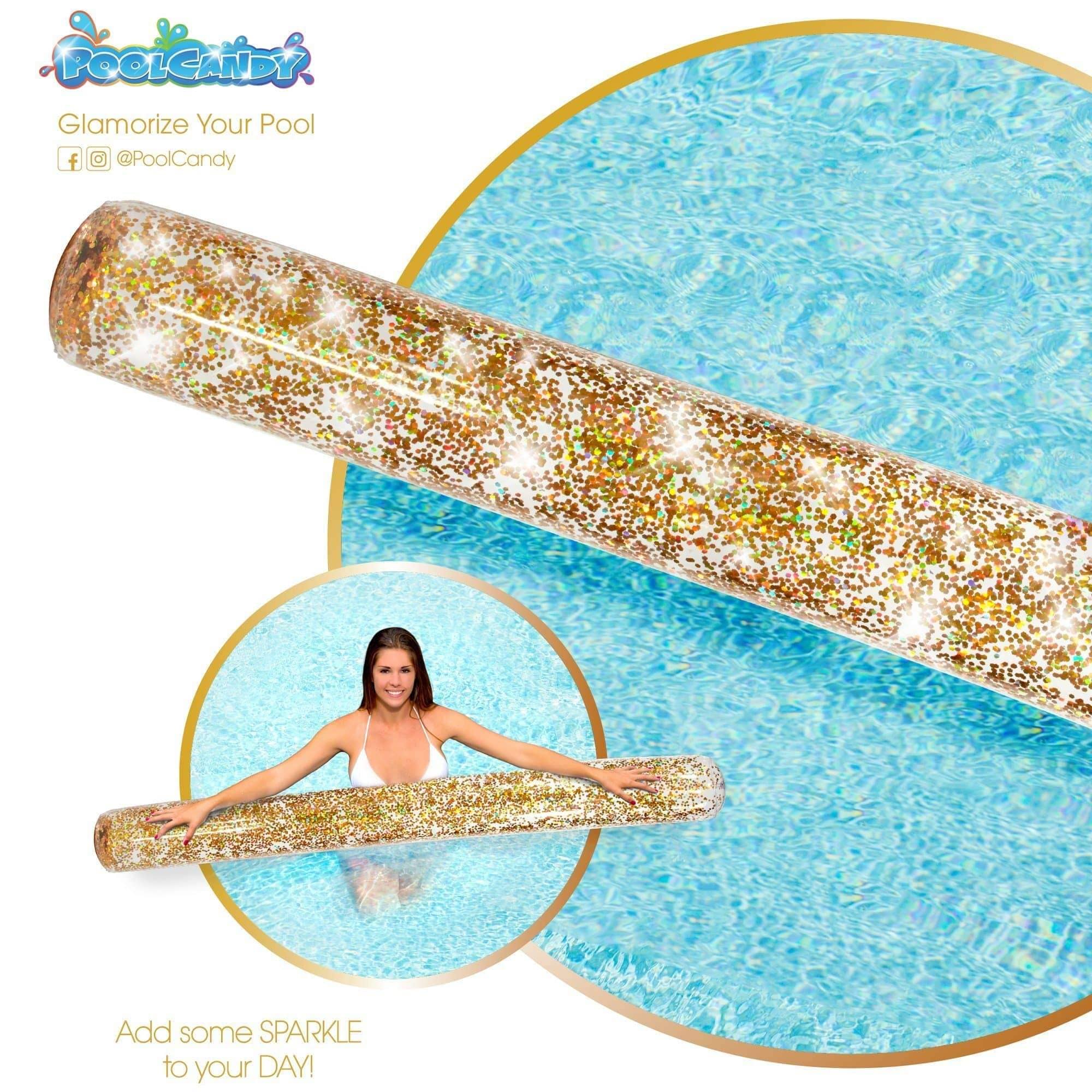 Inflatable Noodle Pool Float Gold Glitter Giant Size - PoolCandy