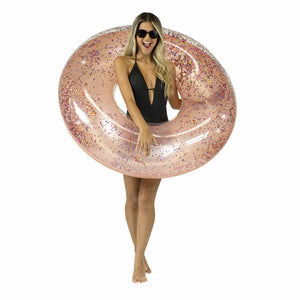 Inflatable Rose Gold Glitter Pool Tube PoolCandy