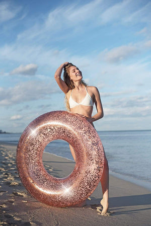 Inflatable Rose Gold Glitter Pool Tube PoolCandy