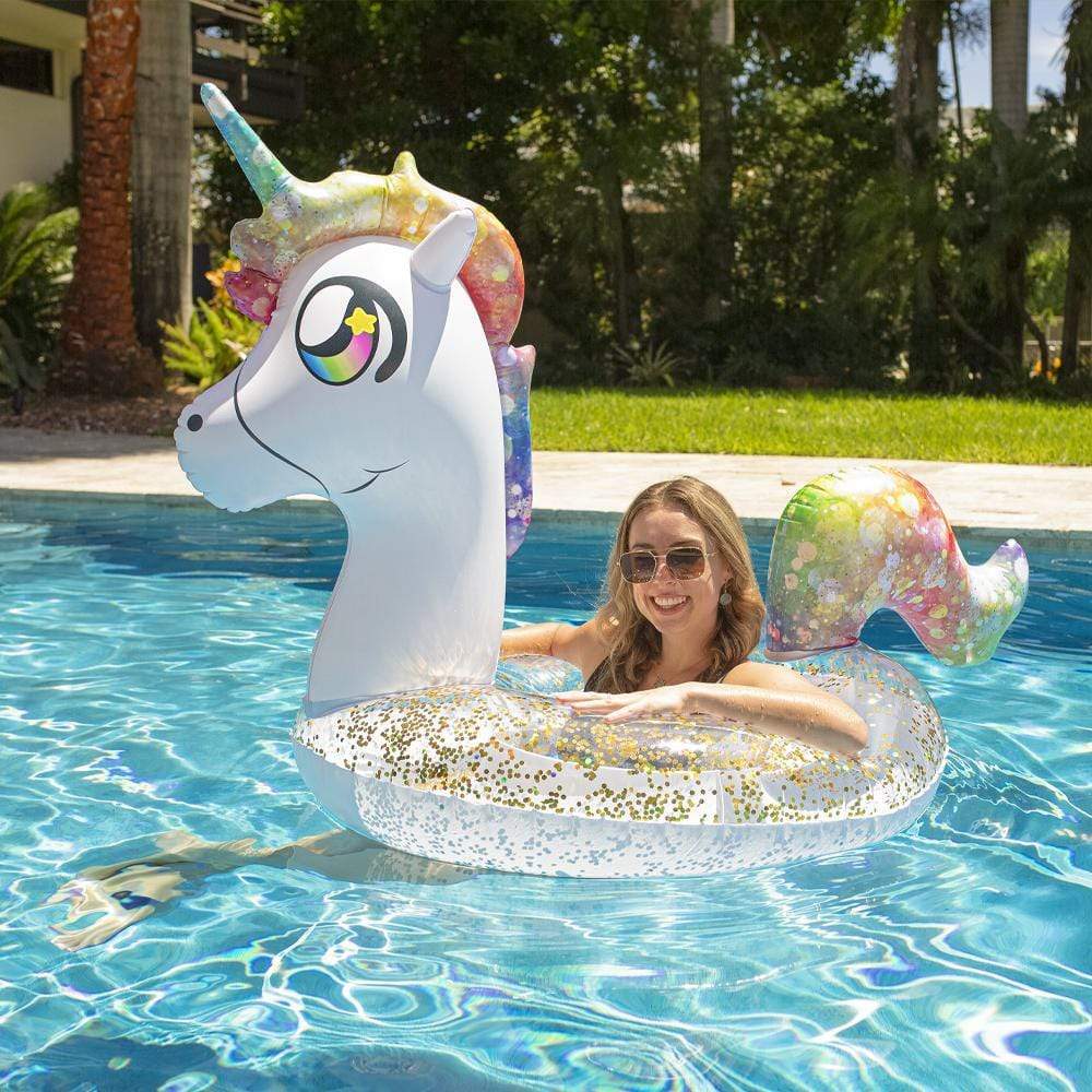 Inflatable Rainbow Unicorn Pool Tube Rainbow Glitter 42 Inch