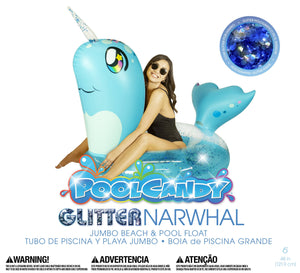 Inflatable Pool Tube Narwhal Animal with Glitter