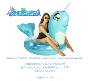 Inflatable Pool Tube Narwhal Animal with Glitter