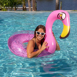 Inflatable Flamingo Pool Tube Holographic Pink Glitter