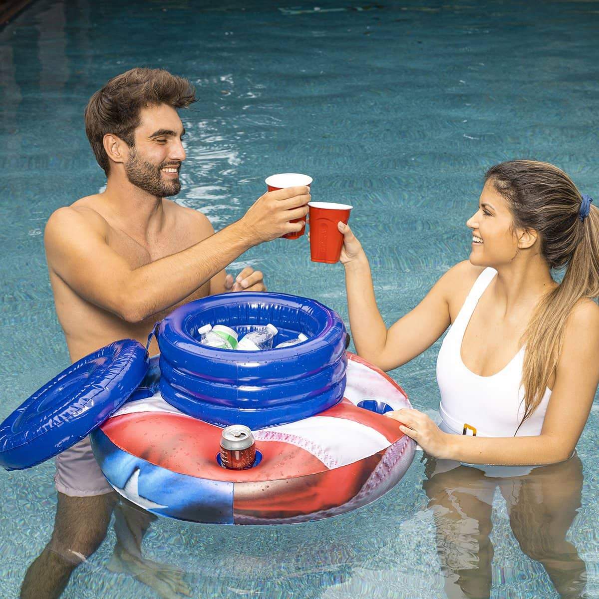 Inflatable Floating Drink Cooler Stars & Stripes PoolCandy